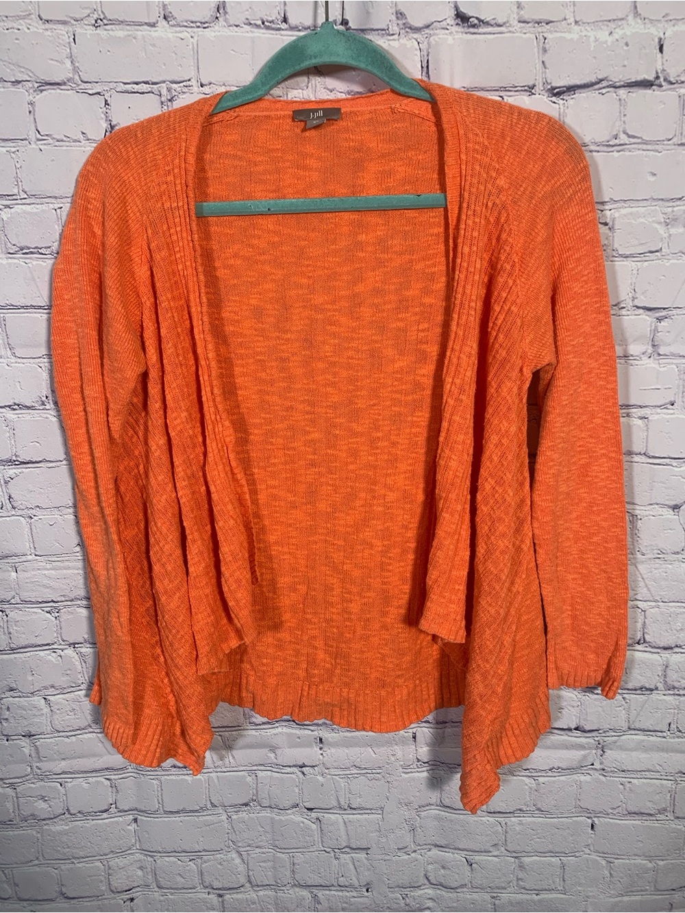 J.JIll Womens Linen Blend Open Front Cardigan Orange Size XS Lightweight Beach